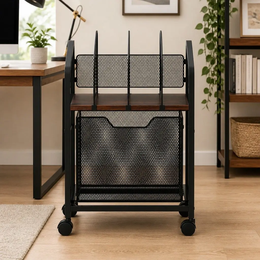 Mobile Filing Cabinet Storage Organiser Rolling Locking Wheels Compact Black 37 x 30 x 60cm