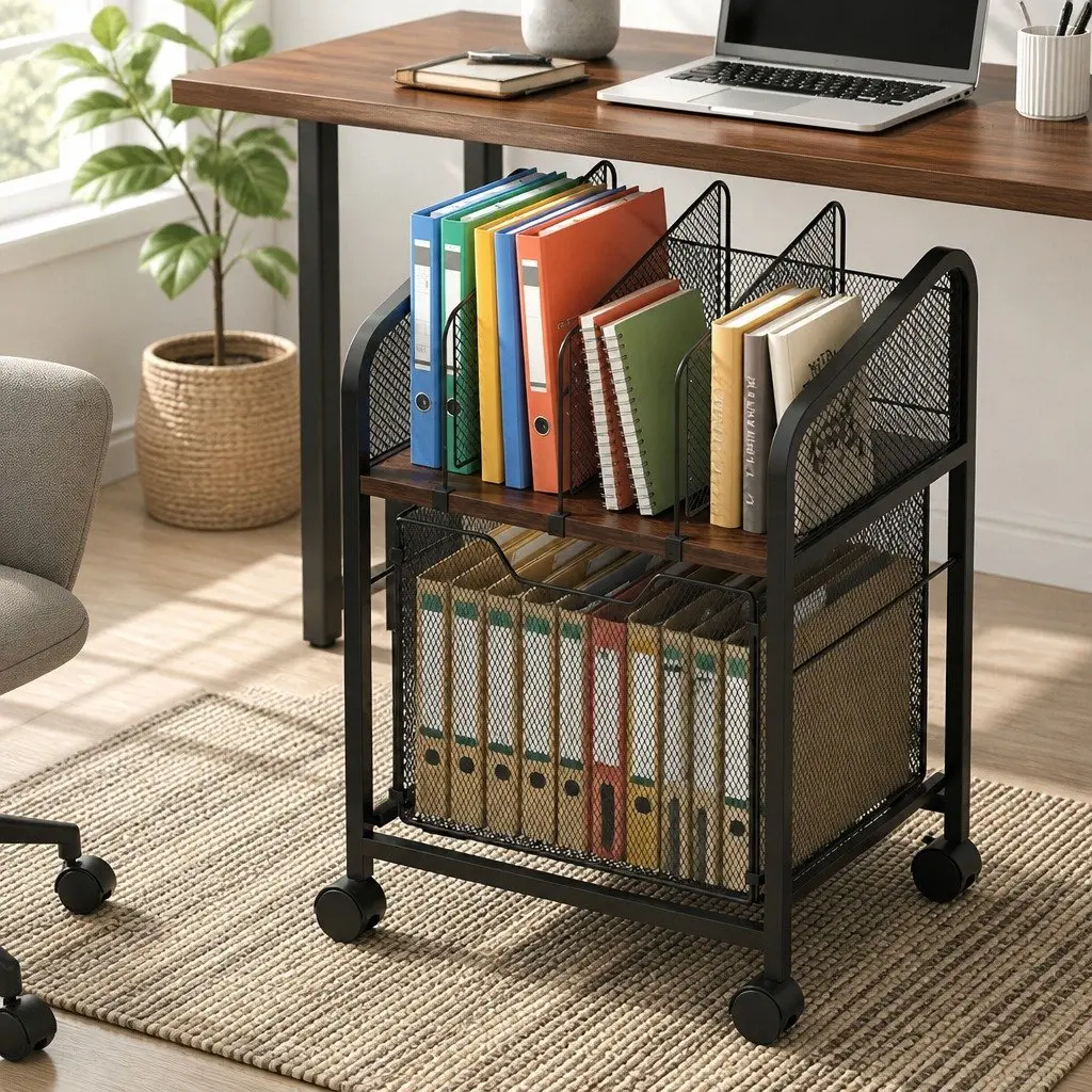 Mobile Filing Cabinet Storage Organiser Rolling Locking Wheels Compact Black 37 x 30 x 60cm