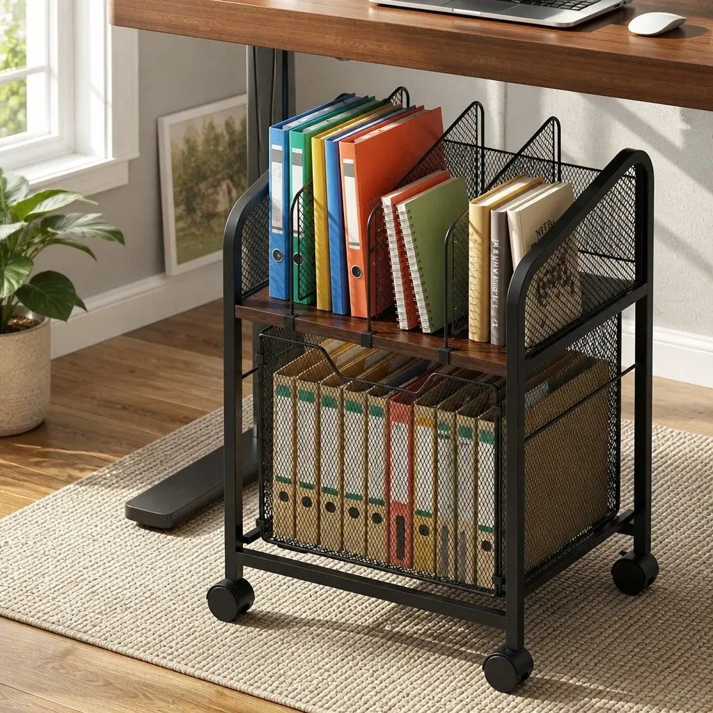 Mobile Filing Cabinet Storage Organiser Rolling Locking Wheels Compact Black 37 x 30 x 60cm