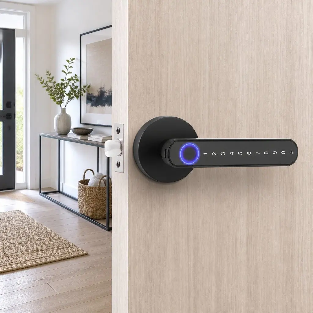 Electronic Fingerprint Door Lock Bluetooth App Control Keyless Access Black