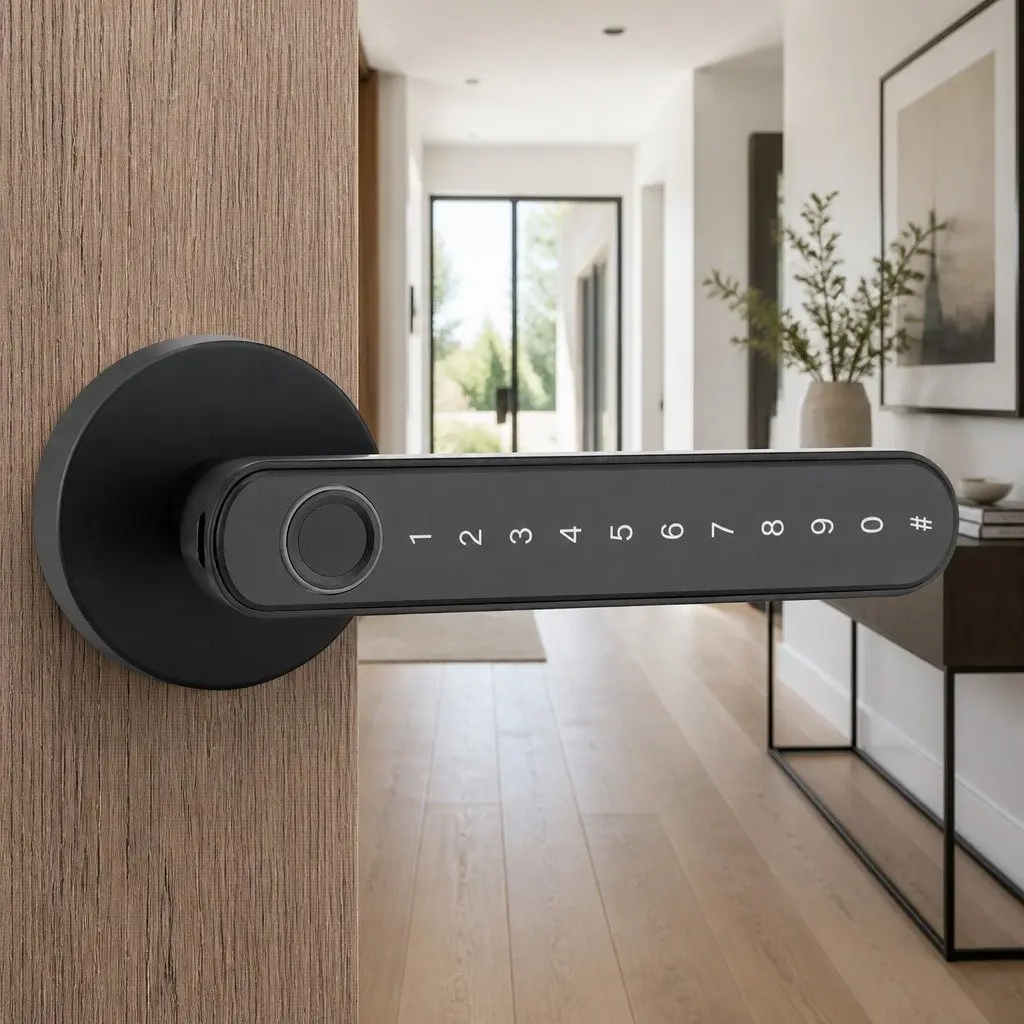 Electronic Fingerprint Door Lock Bluetooth App Control Keyless Access Black