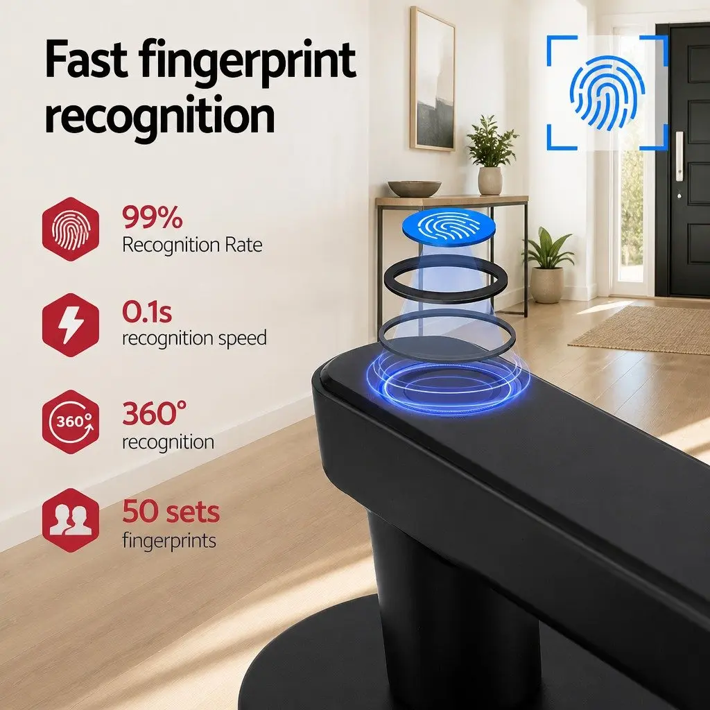 Electronic Fingerprint Door Lock Bluetooth App Control Keyless Access Black