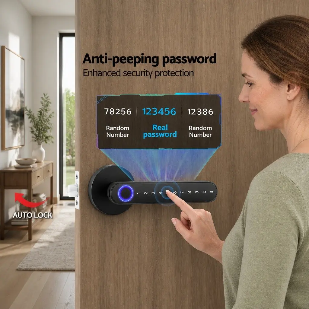 Electronic Fingerprint Door Lock Bluetooth App Control Keyless Access Black