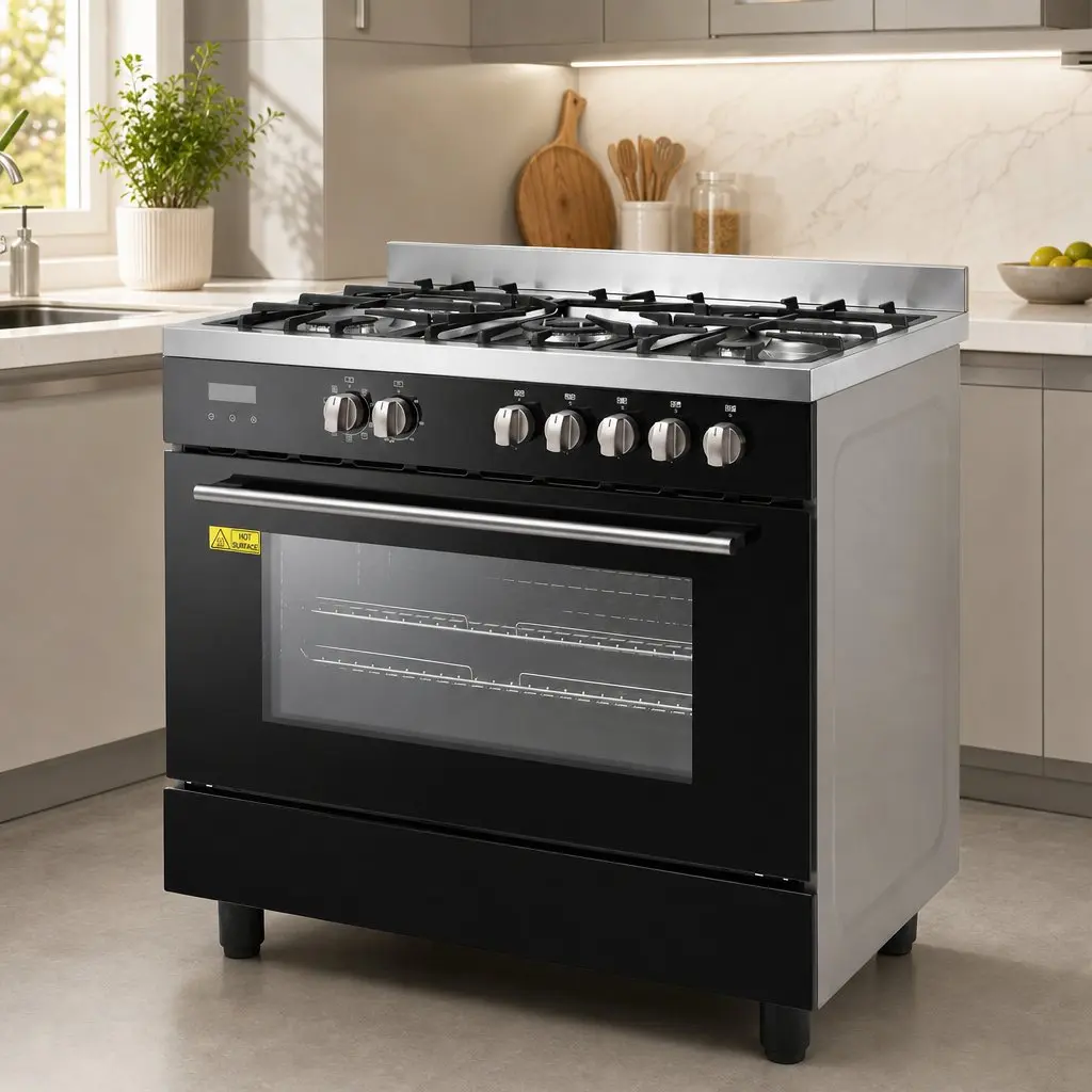 90cm Freestanding Cooker Gas Cooktop Electric Oven 121L Black