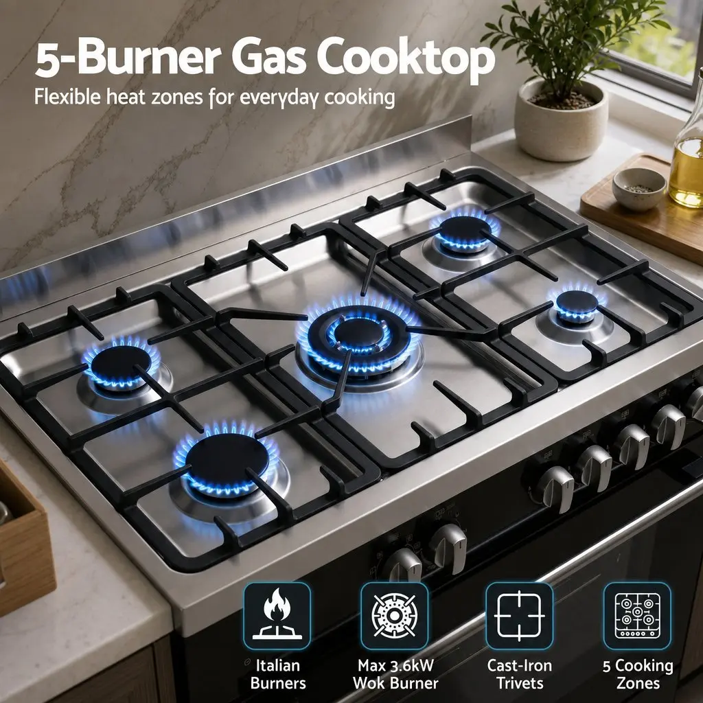 90cm Freestanding Cooker Gas Cooktop Electric Oven 121L Black