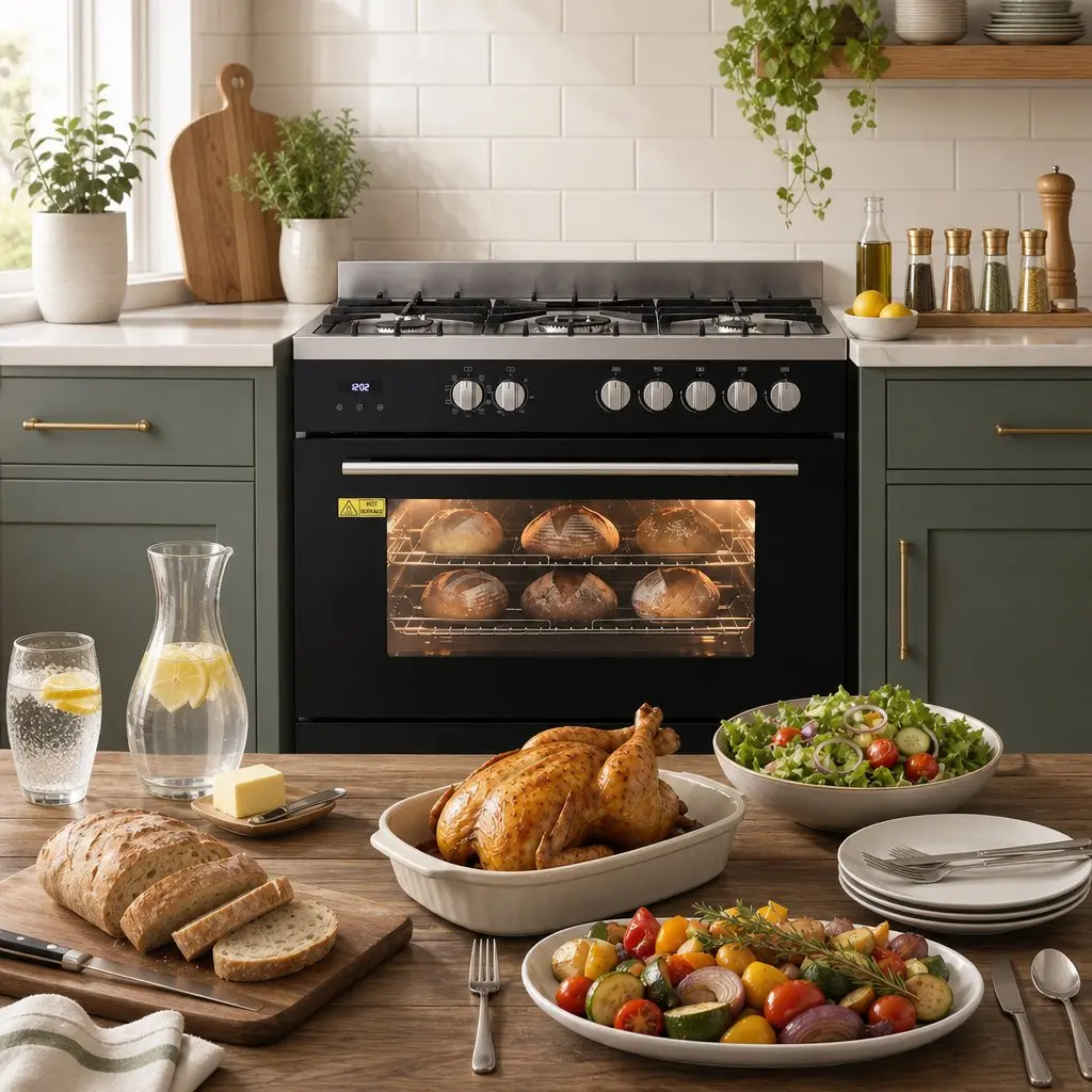 90cm Freestanding Cooker Gas Cooktop Electric Oven 121L Black