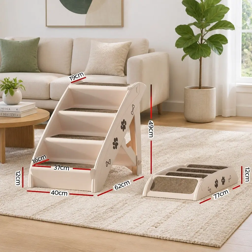 Dog Ramp Steps Stairs Portable Foldable Access for Pets 62cm x 40cm x 49cm Beige