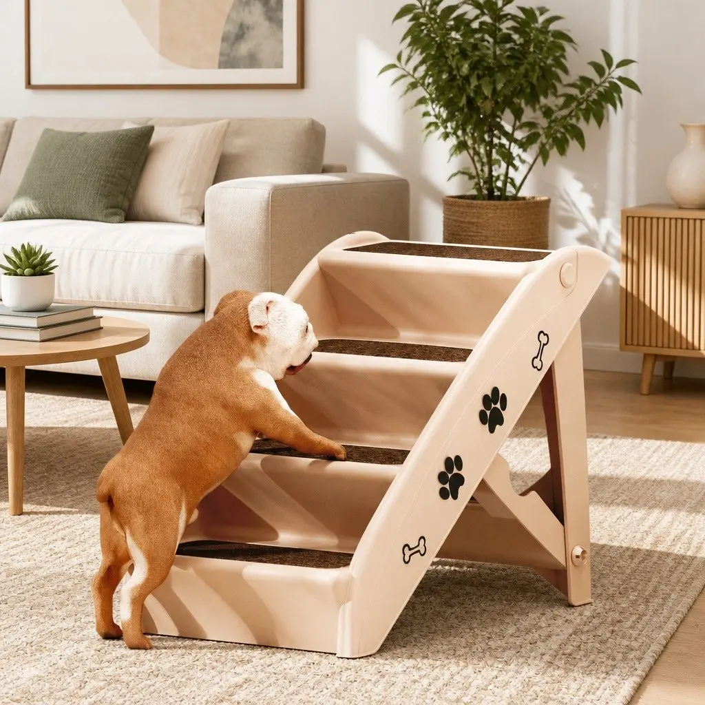 Dog Ramp Steps Stairs Portable Foldable Access for Pets 62cm x 40cm x 49cm Beige
