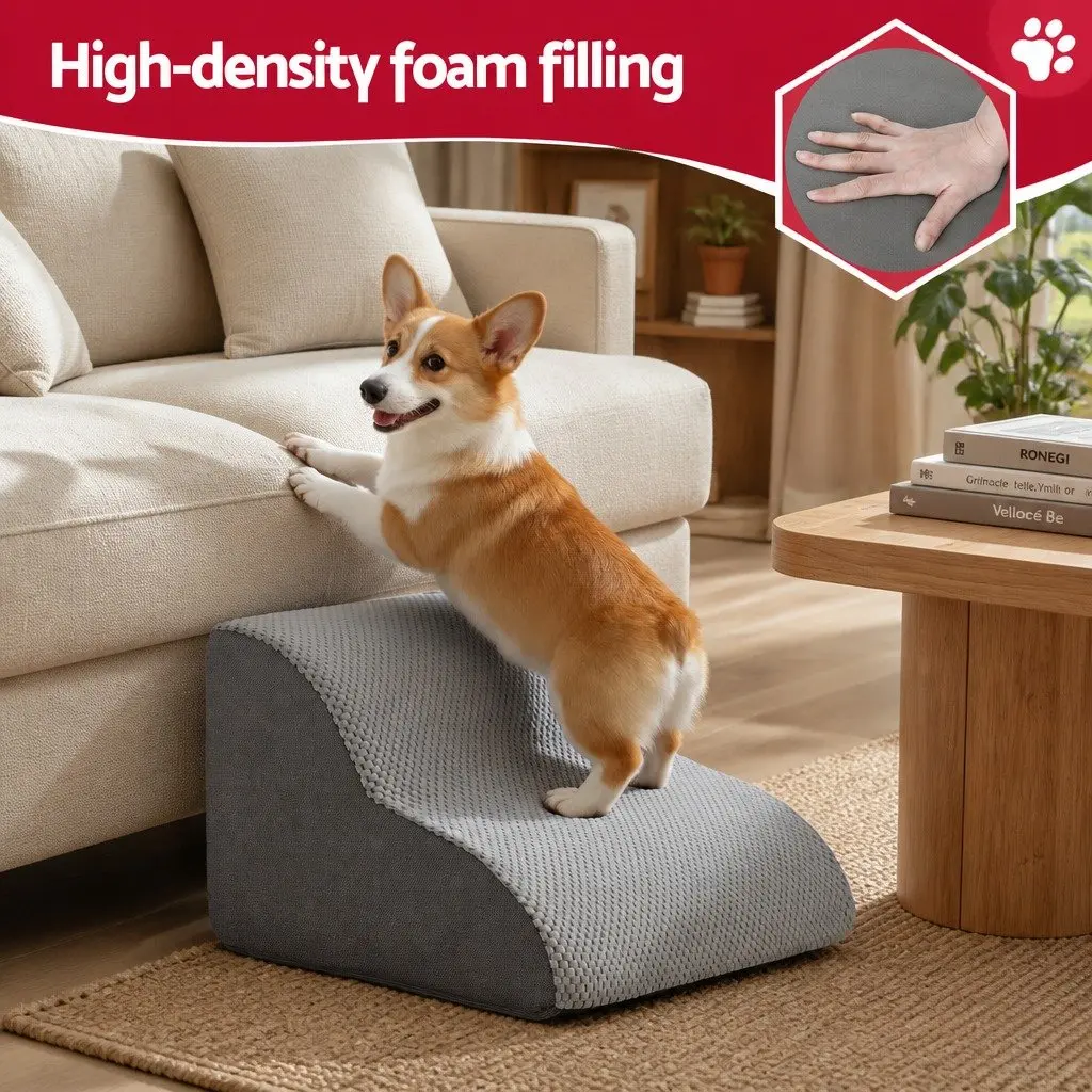 Dog Ramp 2 Steps Non-Slip Foam Grey for Small Dogs Bed Sofa Car