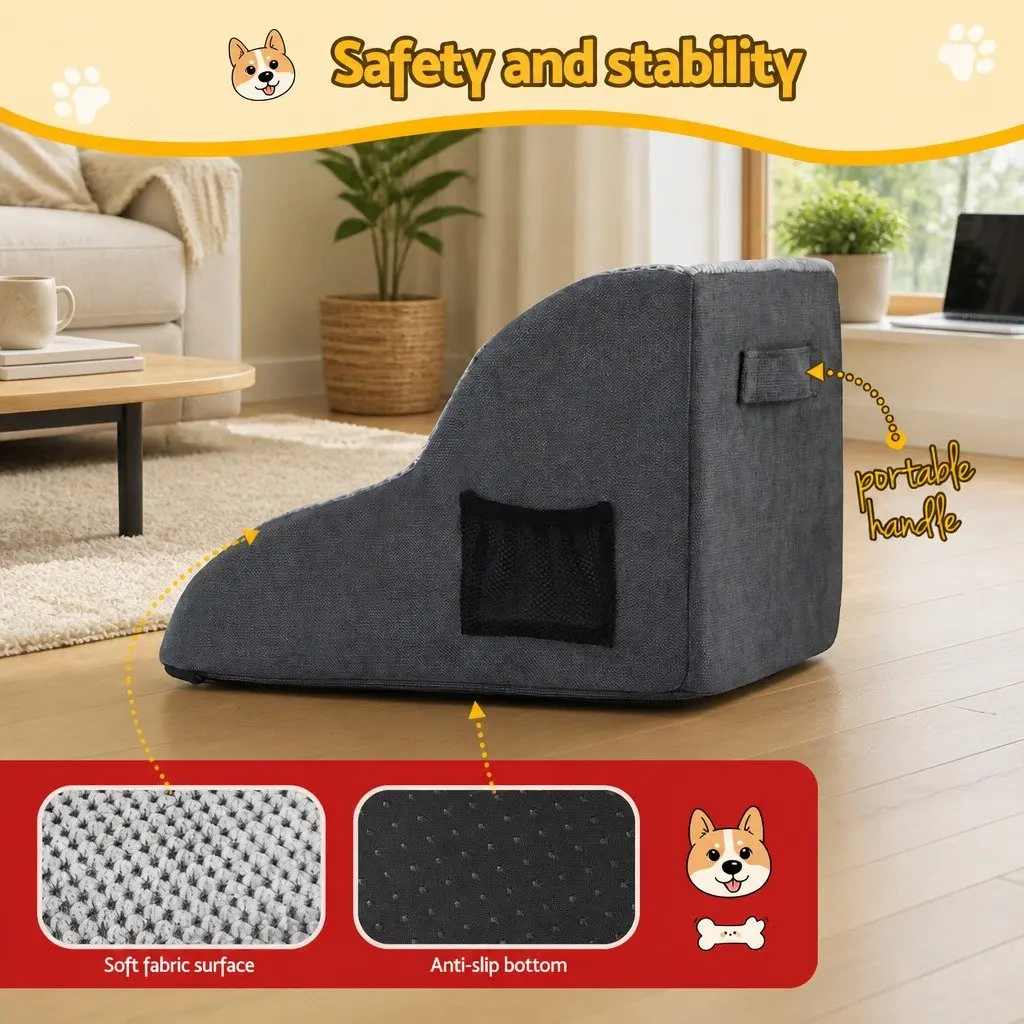 Dog Ramp 2 Steps Non-Slip Foam Grey for Small Dogs Bed Sofa Car