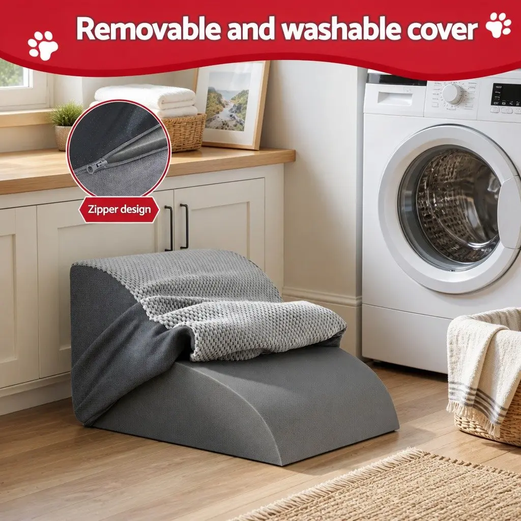 Dog Ramp 2 Steps Non-Slip Foam Grey for Small Dogs Bed Sofa Car