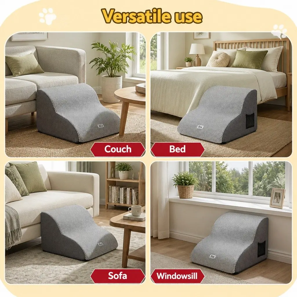 Dog Ramp 2 Steps Non-Slip Foam Grey for Small Dogs Bed Sofa Car