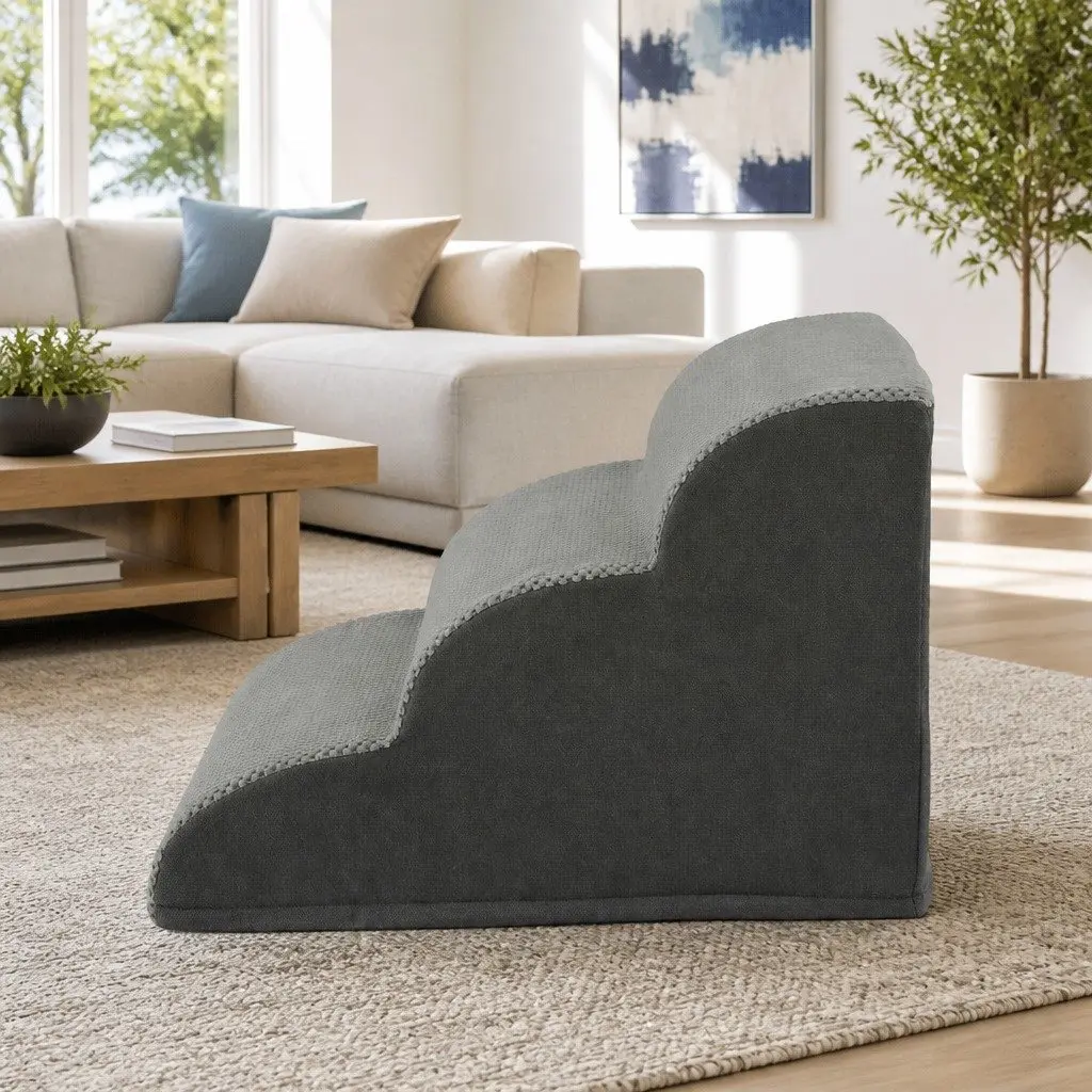 Dog Ramp Steps 3 Tier Foam Portable Indoor Grey