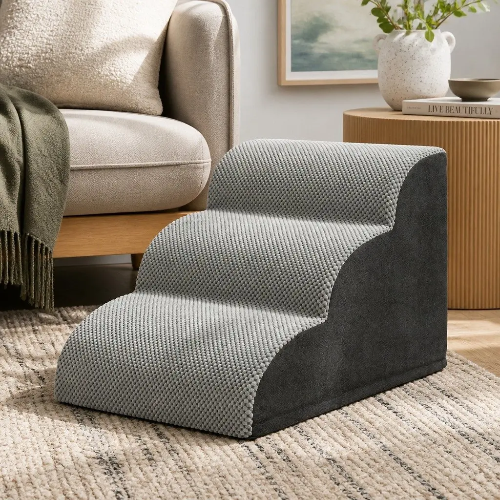 Dog Ramp Steps 3 Tier Foam Portable Indoor Grey