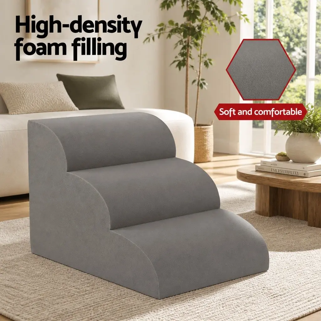 Dog Ramp Steps 3 Tier Foam Portable Indoor Grey