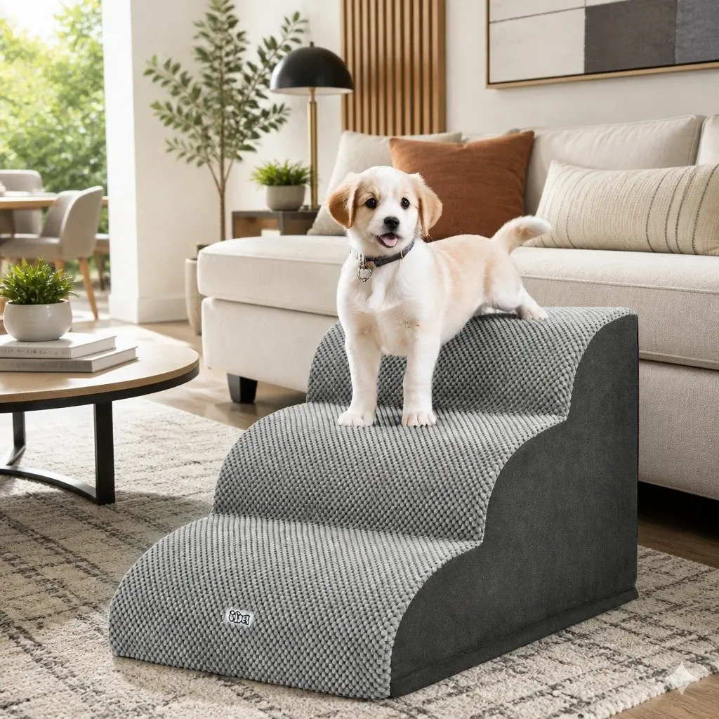 Dog Ramp Steps 3 Tier Foam Portable Indoor Grey