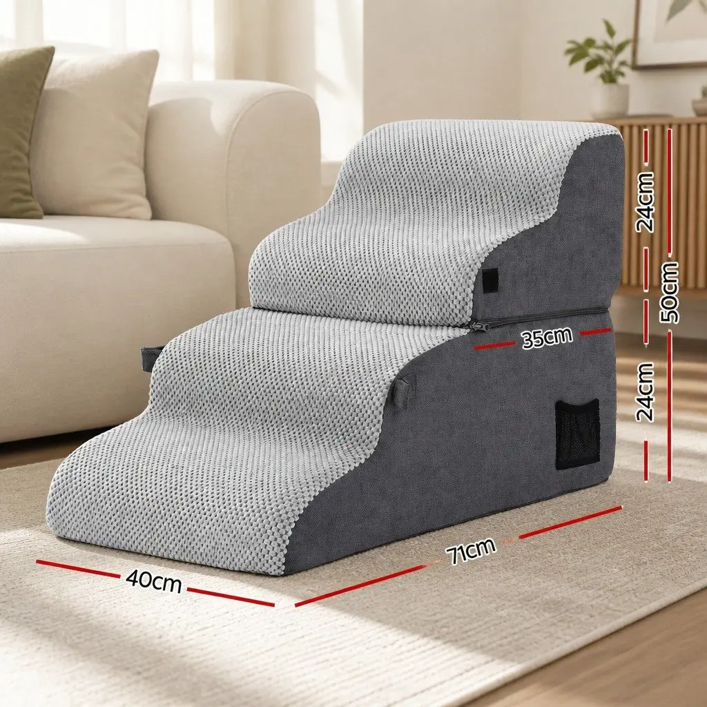 Dog Steps and Ramp 2-in-1 Foam Pet Stairs 40cm x 71cm x 50cm Non-Slip Washable Grey