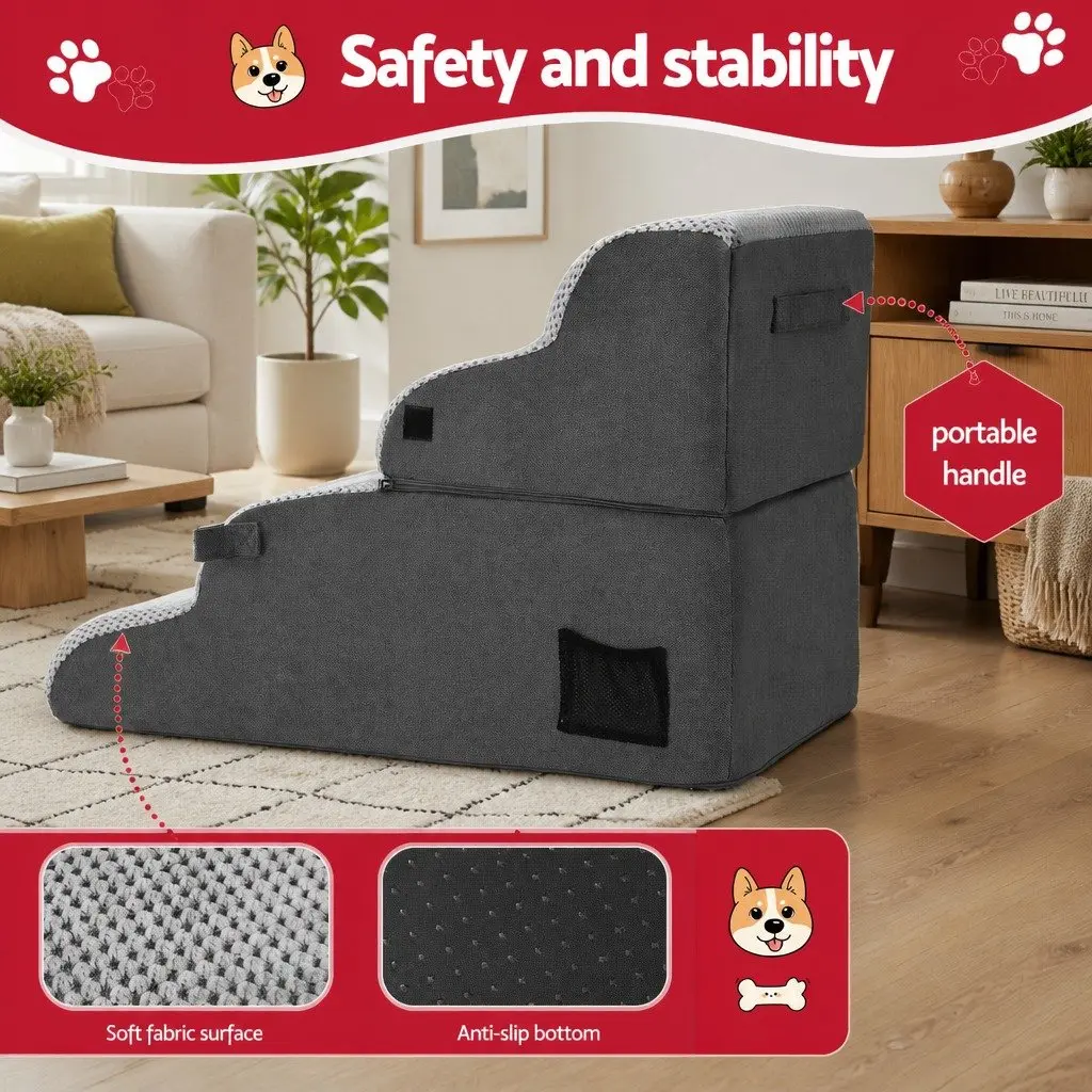 Dog Steps and Ramp 2-in-1 Foam Pet Stairs 40cm x 71cm x 50cm Non-Slip Washable Grey