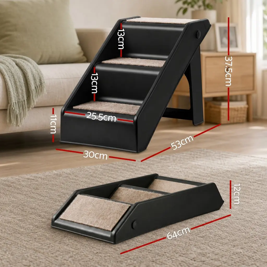 Dog Ramp Portable Pet Stairs 3 Steps Foldable Ladder for Bed Sofa Car Black