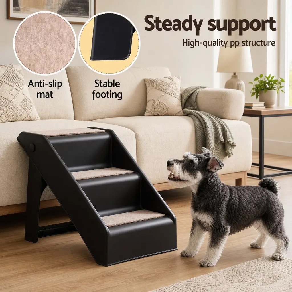 Dog Ramp Portable Pet Stairs 3 Steps Foldable Ladder for Bed Sofa Car Black