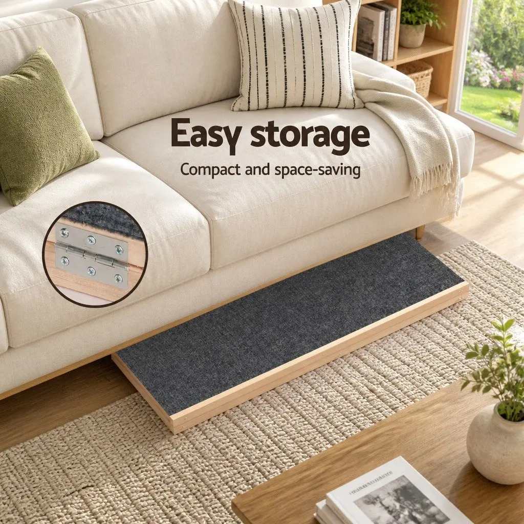 Dog Ramp Steps Adjustable Height 100cm Wooden Foldable Pet Stairs for Bed Sofa Car Natural Grey