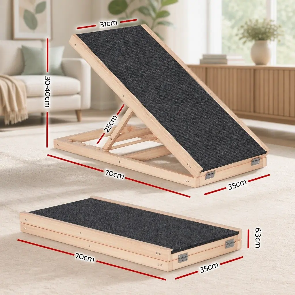 Dog Ramp Steps 70cm Adjustable Height Wooden Pet Stairs Foldable Bed Sofa Car