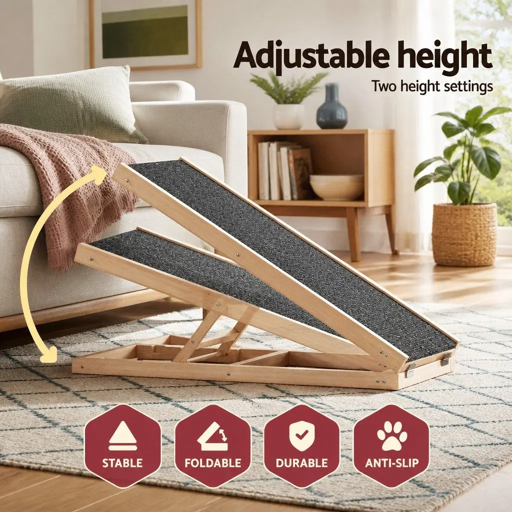 Dog Ramp Steps 70cm Adjustable Height Wooden Pet Stairs Foldable Bed Sofa Car