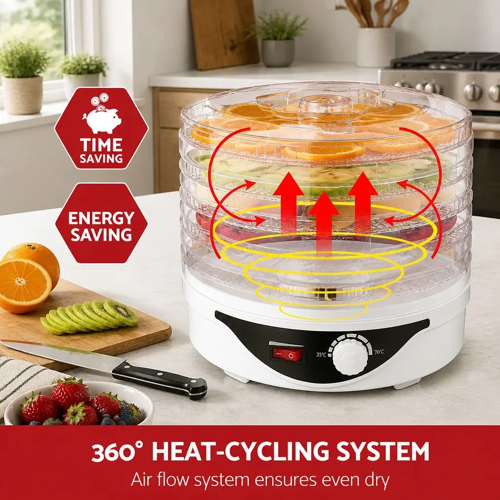 5 Tray Food Dehydrator Fruit Vegetable Meat Jerky Dryer Machine White