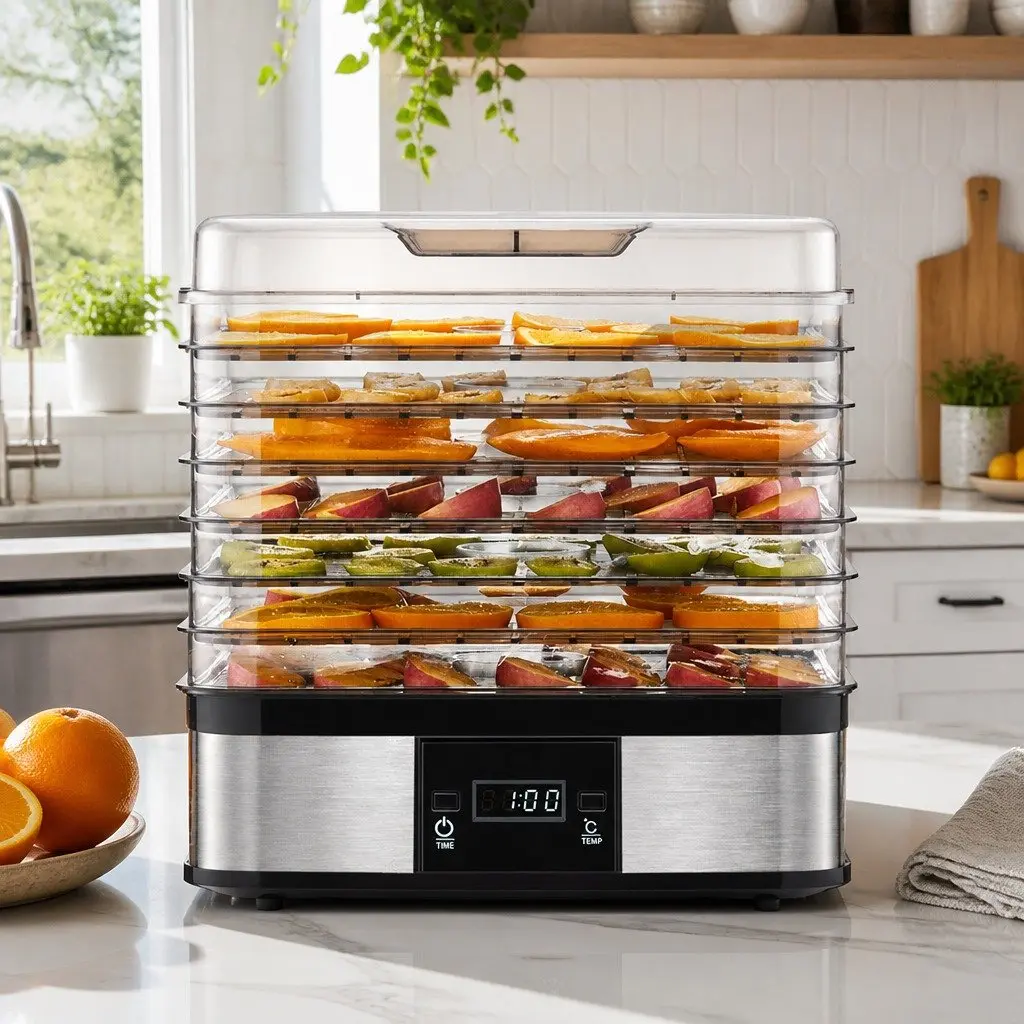 Food Dehydrator 7 Tray Temperature Control LCD Display Silver