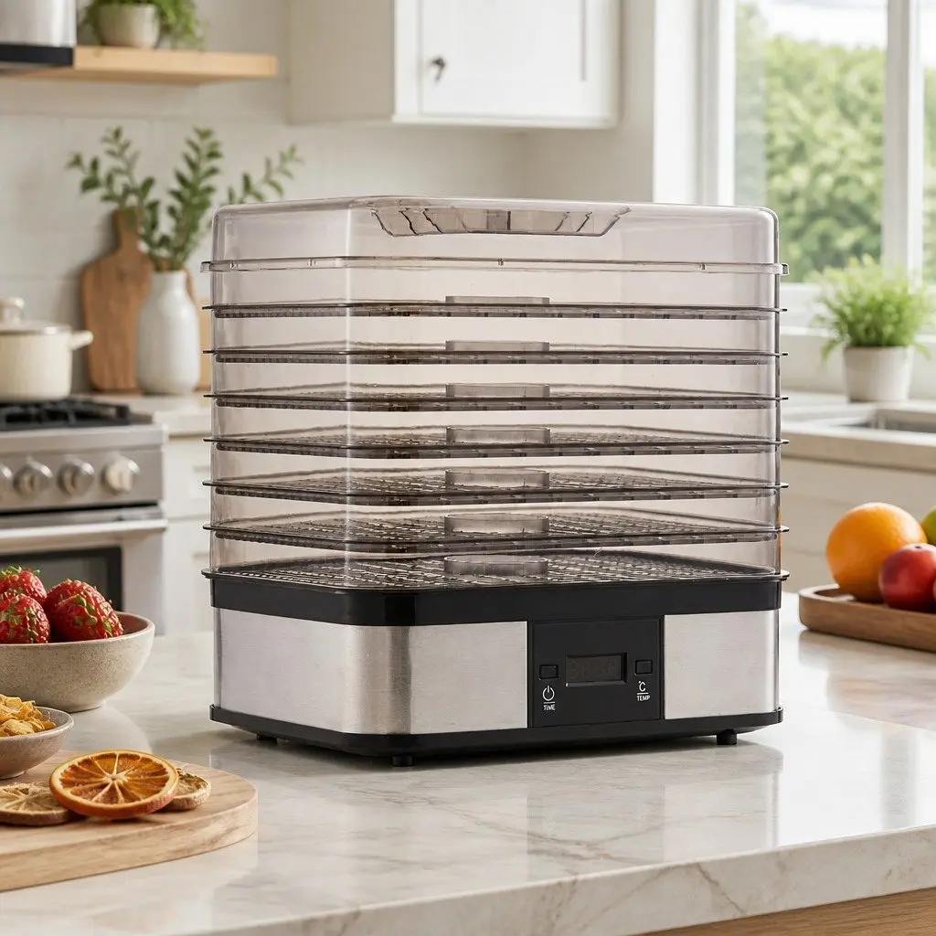 Food Dehydrator 7 Tray Temperature Control LCD Display Silver