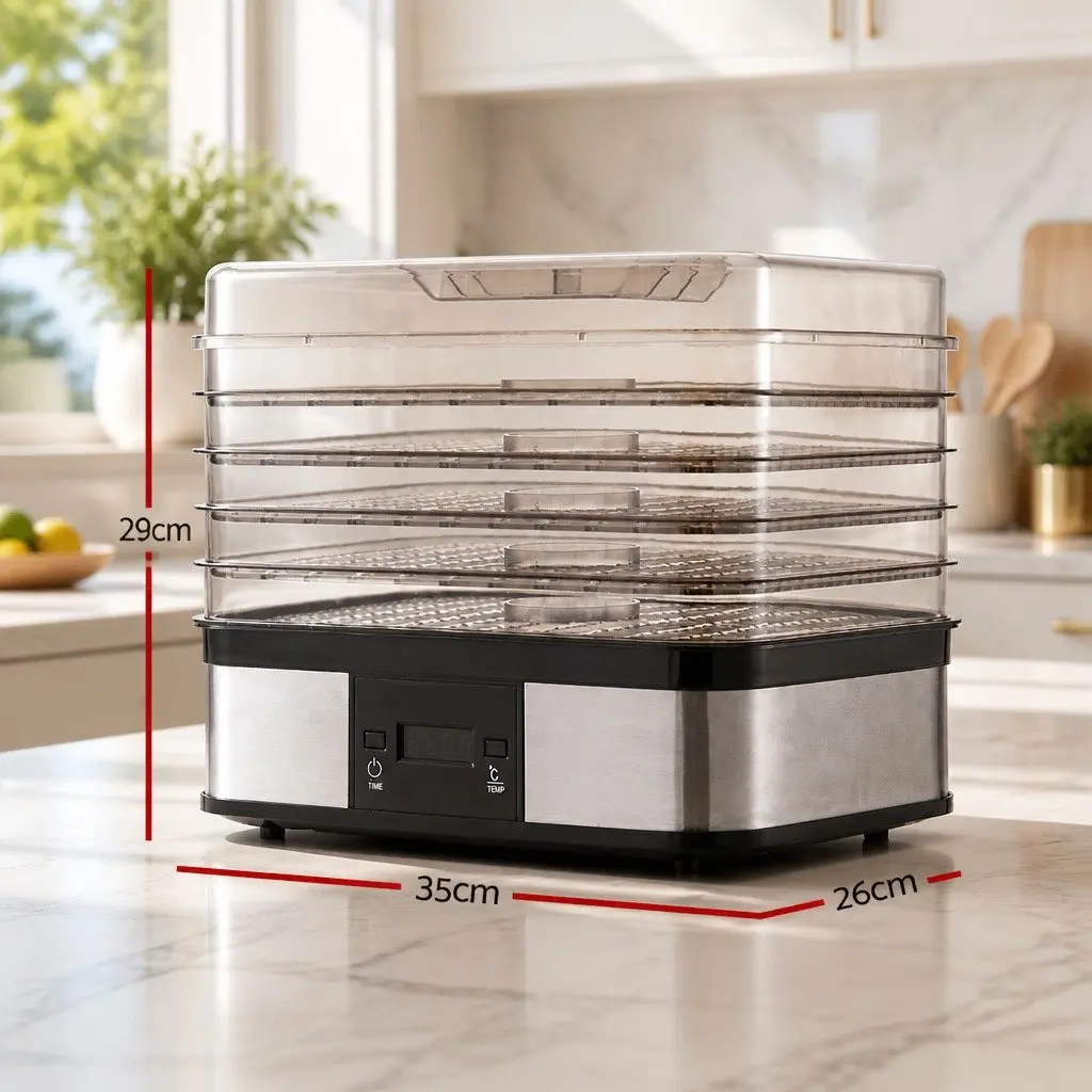 Food Dehydrator 5 Tray Temperature Control LCD Display Silver