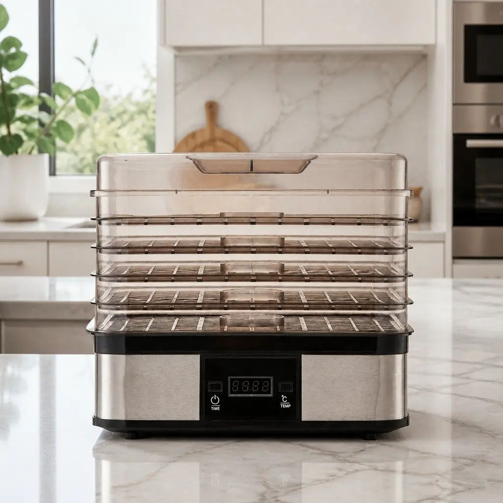Food Dehydrator 5 Tray Temperature Control LCD Display Silver