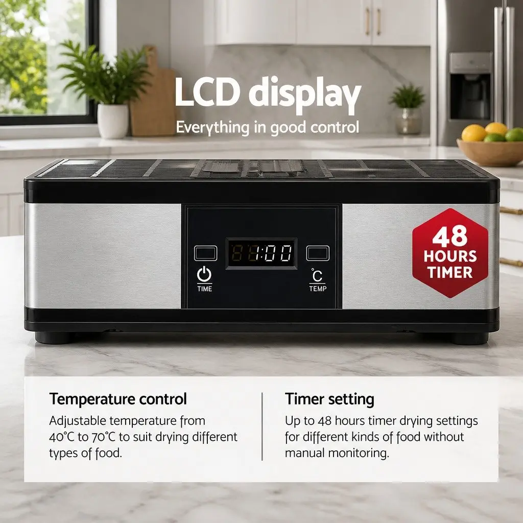 Food Dehydrator 5 Tray Temperature Control LCD Display Silver