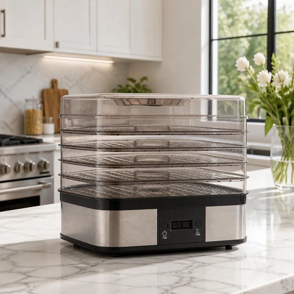 Food Dehydrator 5 Tray Temperature Control LCD Display Silver
