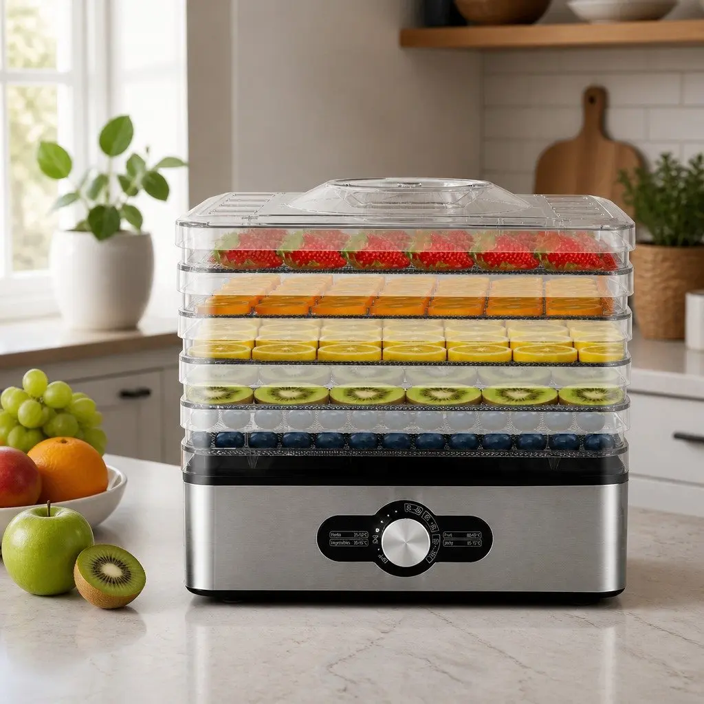 Food Dehydrator Adjustable Temperature 5 Trays Stainless Steel Silver