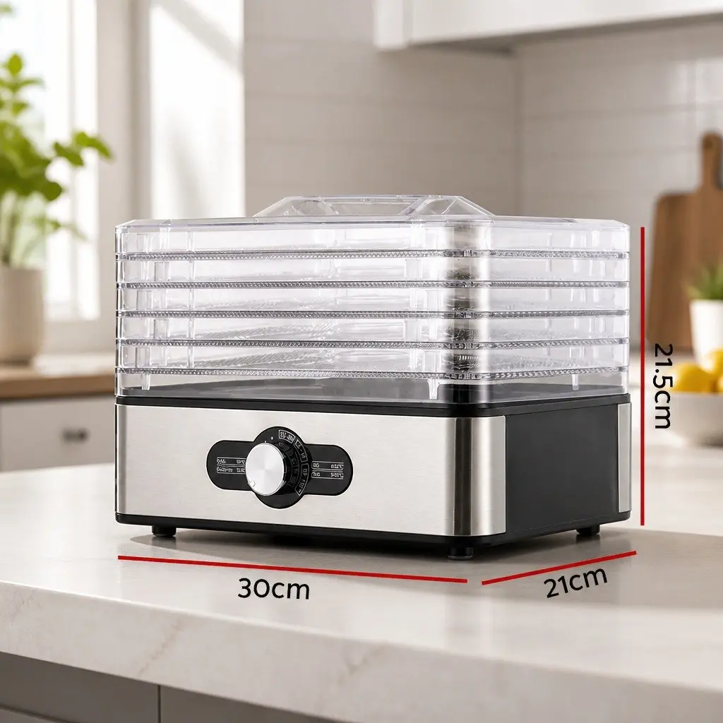 Food Dehydrator Adjustable Temperature 5 Trays Stainless Steel Silver