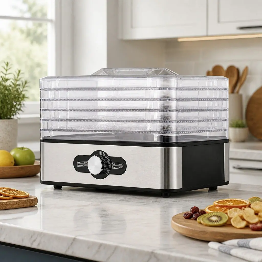 Food Dehydrator Adjustable Temperature 5 Trays Stainless Steel Silver