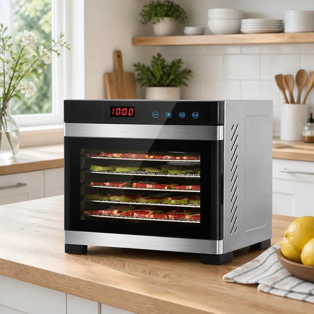 Food Dehydrator 6 Trays Digital Temperature Control Stainless Steel Silver