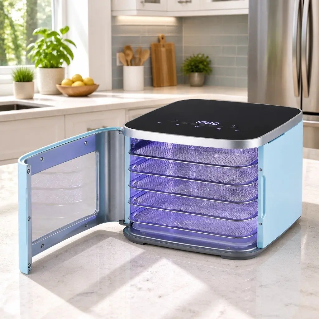 Food Dehydrator Mini Fruit Dryer 5 Trays Blue with LED Touch Control Panel