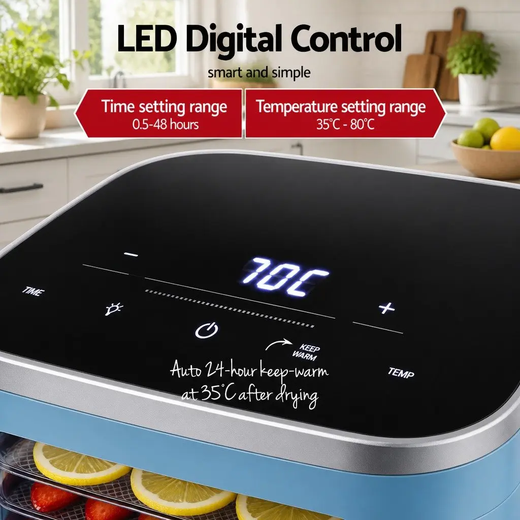 Food Dehydrator Mini Fruit Dryer 5 Trays Blue with LED Touch Control Panel