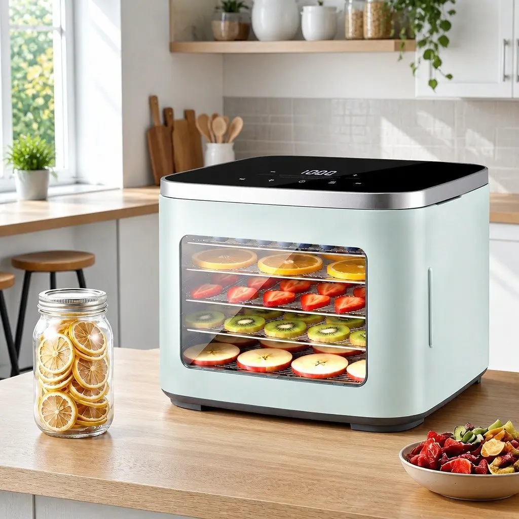 Food Dehydrator Machine 5 Tray Compact Fruit Dryer Green Adjustable Temperature Control
