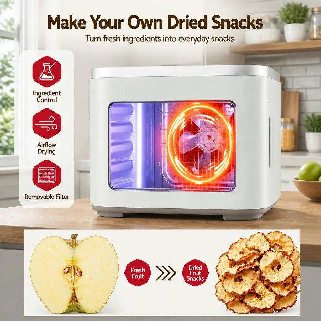 Food Dehydrator Machine 5 Tray Compact Fruit Dryer Green Adjustable Temperature Control