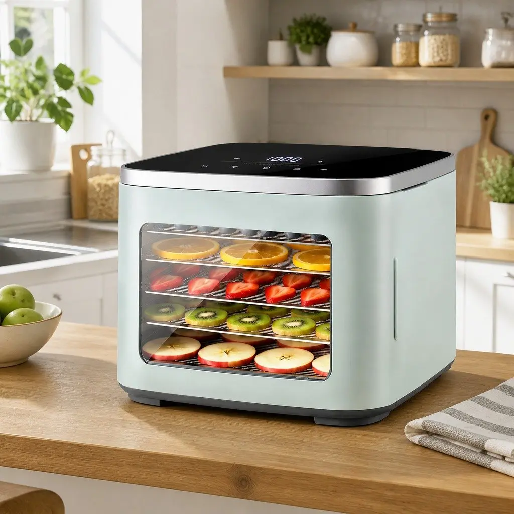 Food Dehydrator Machine 5 Tray Compact Fruit Dryer Green Adjustable Temperature Control