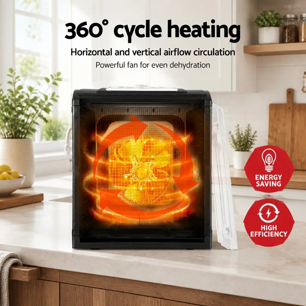 Food Dehydrator 9 Trays Adjustable Temperature Black Stainless Steel for Drying Fruits Vegetables Herbs Meat