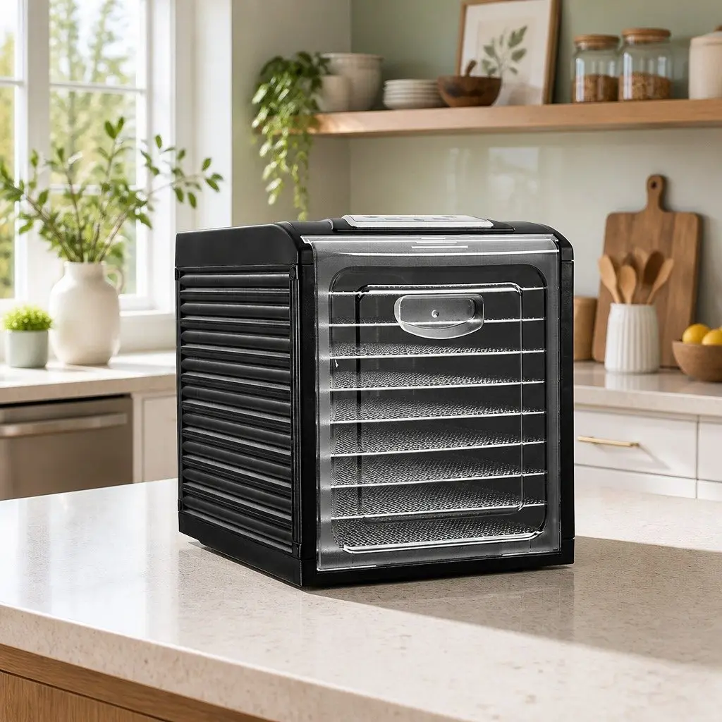 Food Dehydrator 9 Trays Adjustable Temperature Black Stainless Steel for Drying Fruits Vegetables Herbs Meat