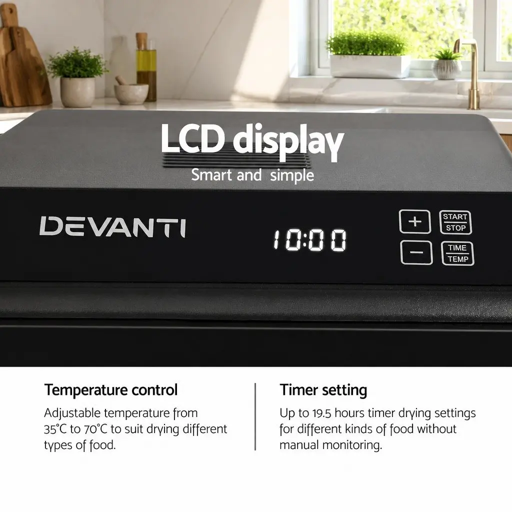 Food Dehydrator 6 Trays for Drying Fruits Vegetables Herbs Meat Black Stainless Steel