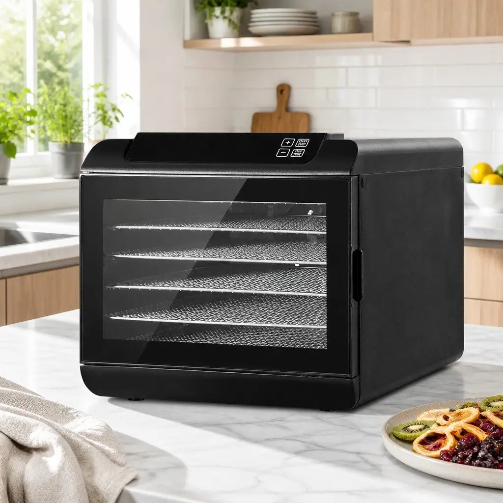 Food Dehydrator 6 Trays for Drying Fruits Vegetables Herbs Meat Black Stainless Steel