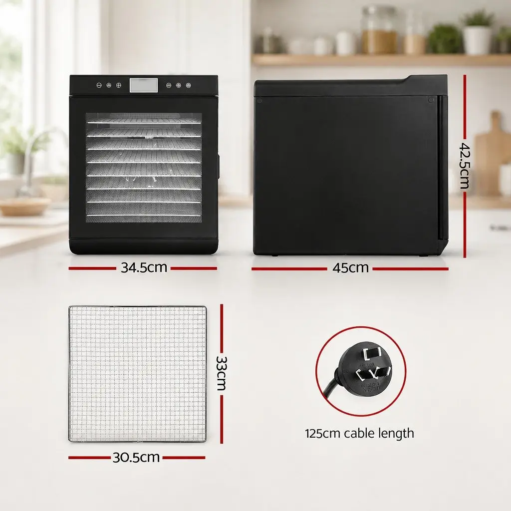 Food Dehydrator Digital Temperature Control 10 Trays Stainless Steel Black