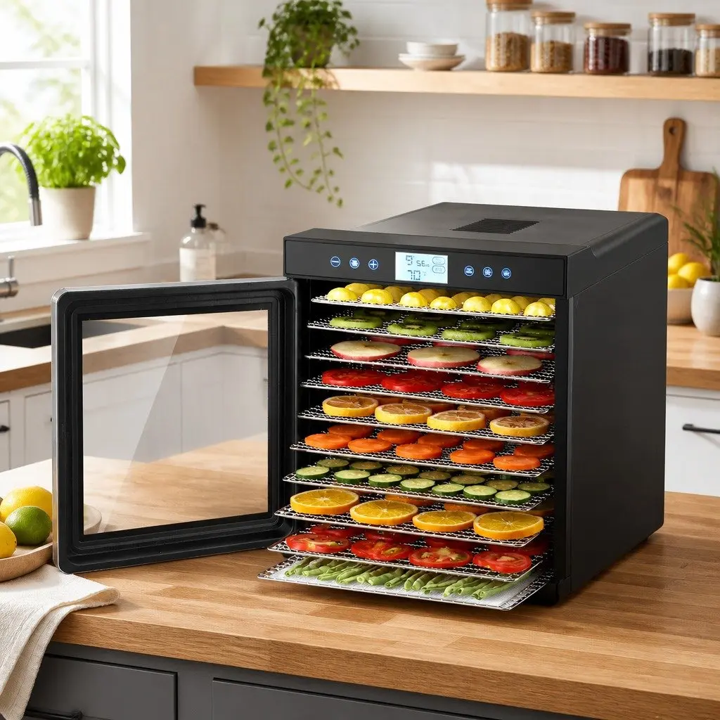 Food Dehydrator Digital Temperature Control 10 Trays Stainless Steel Black