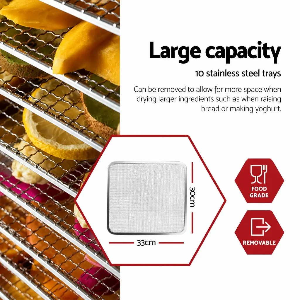 Food Dehydrator Digital Temperature Control 10 Trays Stainless Steel Black